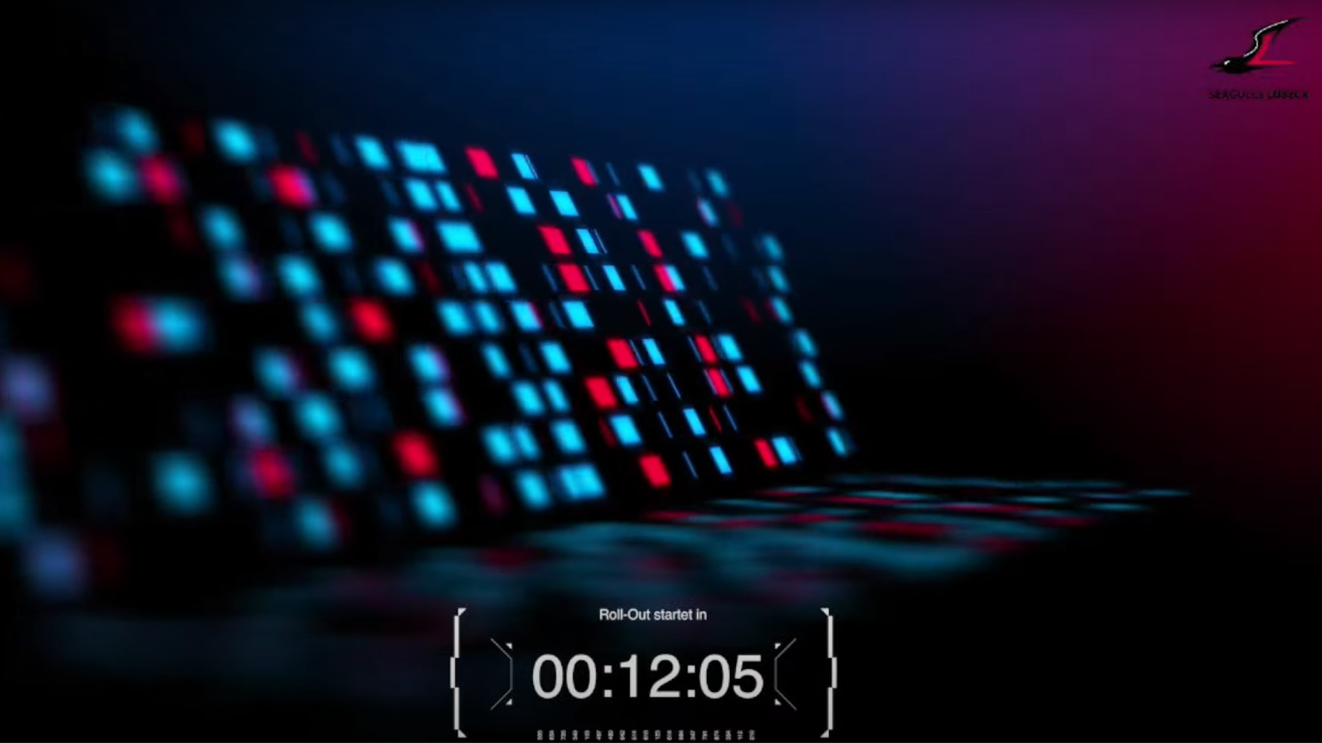 Ein Beispielbild aus dem Livstream, das einige futuristische Elemente und einen Countdown zeigt